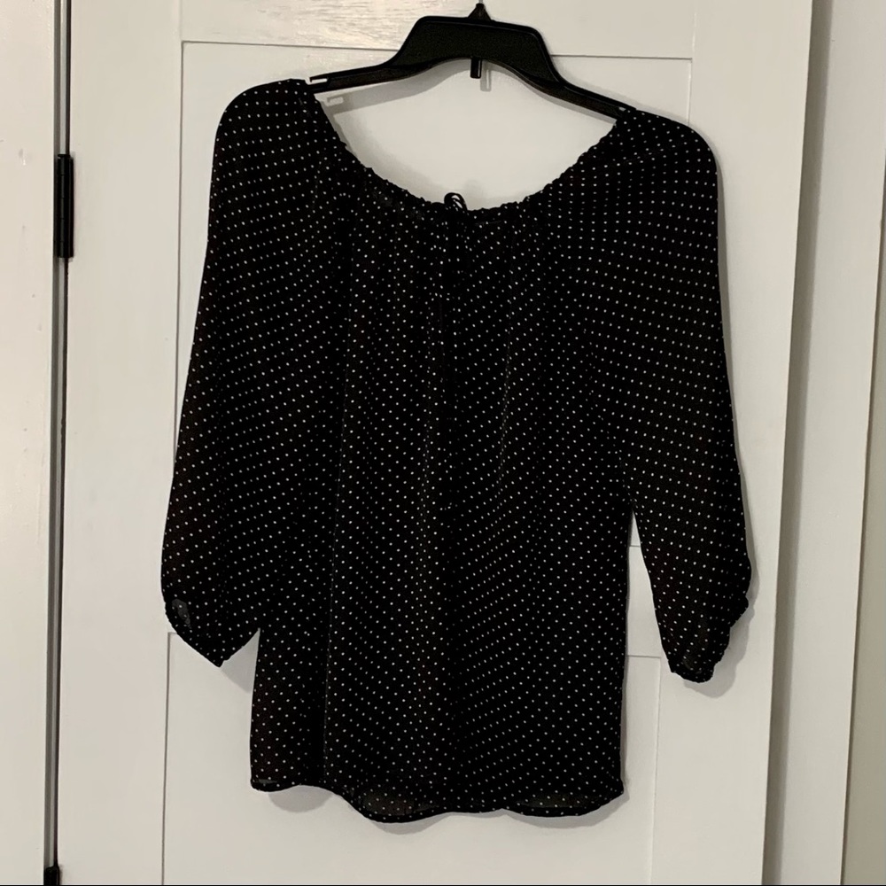 Ann Taylor Black and White Dot Blouse 3/4 Sleeve S